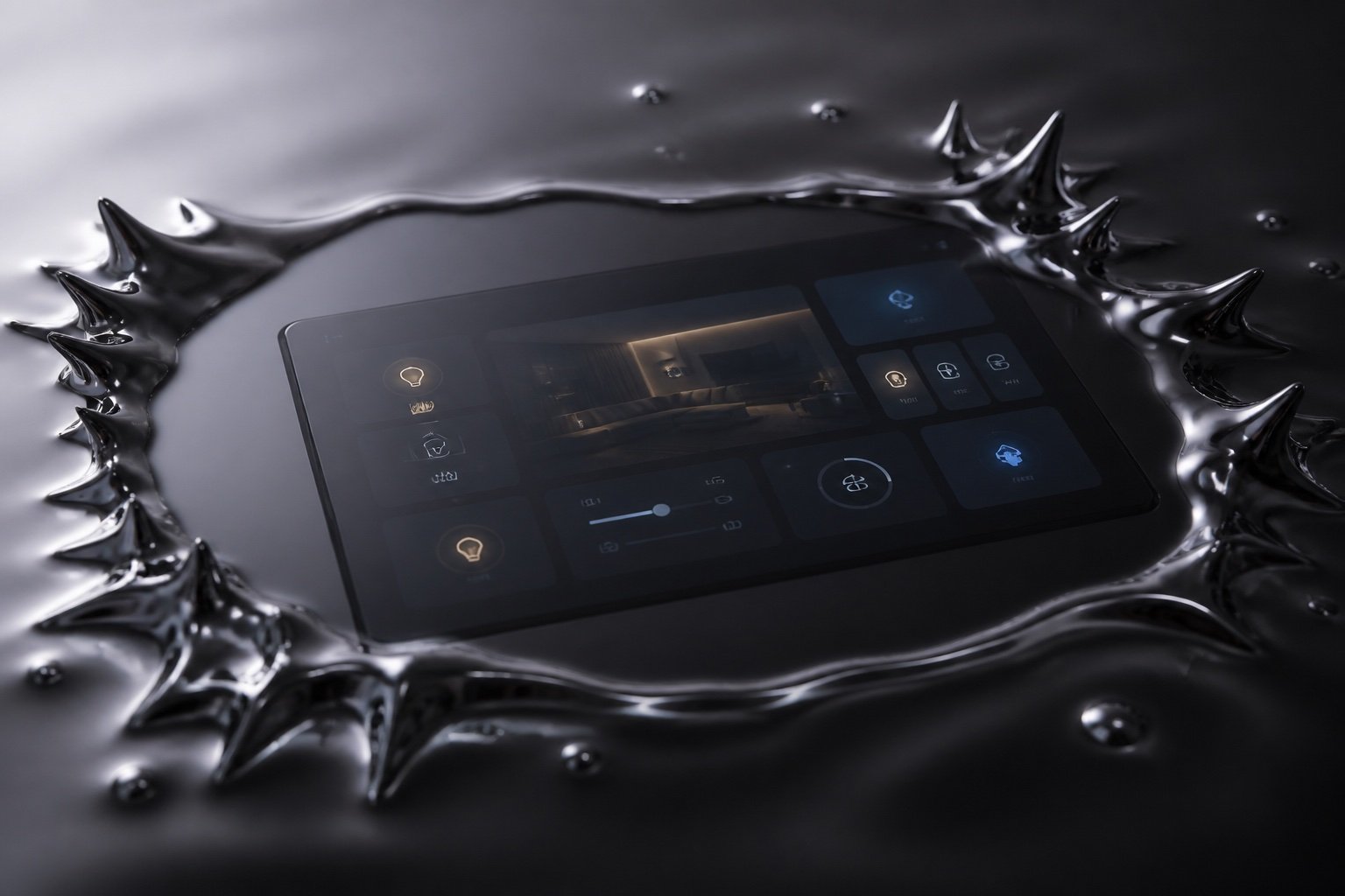 Smart interface reflected in black liquid metal